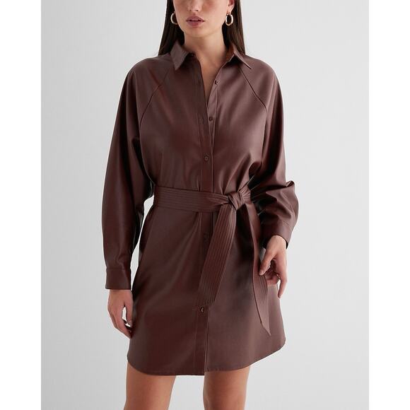 EXPRESS®️Faux Leather Boyfriend Mini Portofino Oversized Shirt Dress NWT-SZ... - Picture 1 of 10